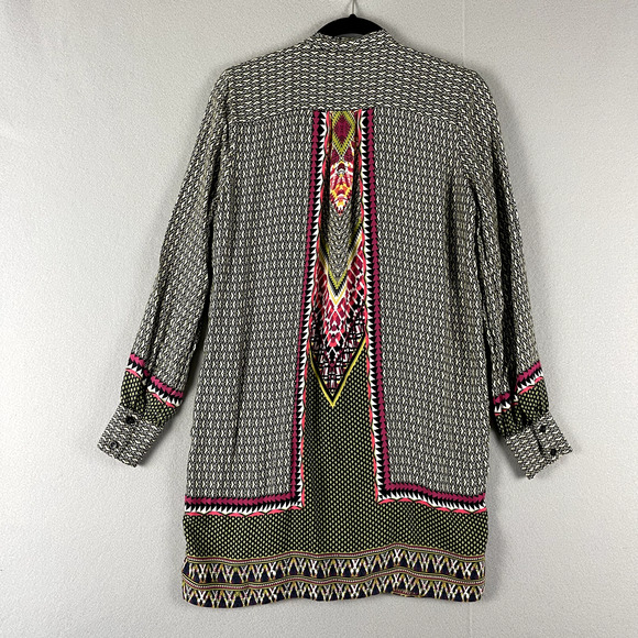 Uncle Frank Tunic Top Womens XS Geometric Button Front Tie Neck Aztec Boho Artsy - Picture 11 of 16